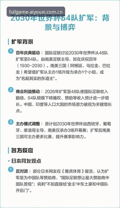 爱游戏全站口碑必备 3大关键信号预示2030世界杯第12次扩军——66队格局对中国足球意味着什么
